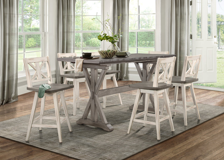 Set Of 2, Swivel Cntr Hght Chr, Ant.Grey Sand Thru+Antq White