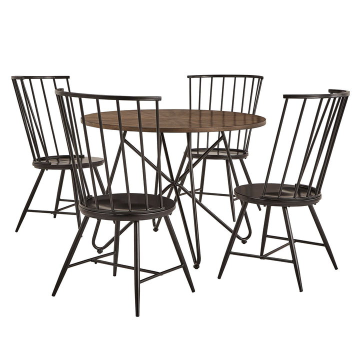 Walnut Finish Round 5-Piece Dining Set - High Back Chairs