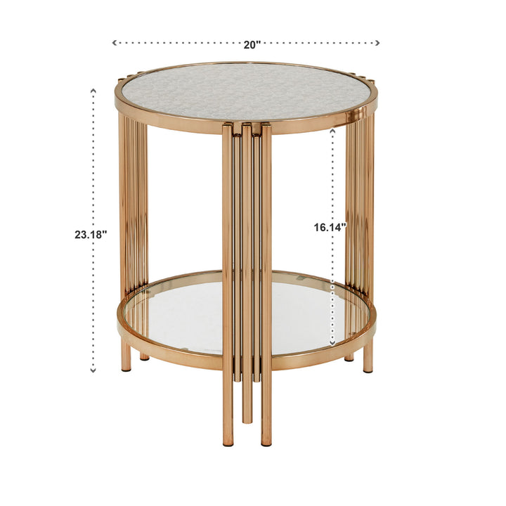 Champagne Gold Finish Textured Glass Table with Shelf - End Table