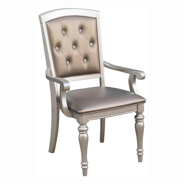 Set Of 2, Arm Chair, Pearl Silver P/U, Button Back