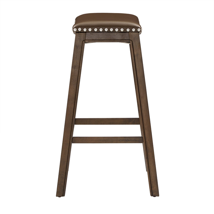 Brown Finish Brown Pu 29" Bar Height Stool - Brown Faux Leather, Bar Height - Brown Faux Leather, Bar Height