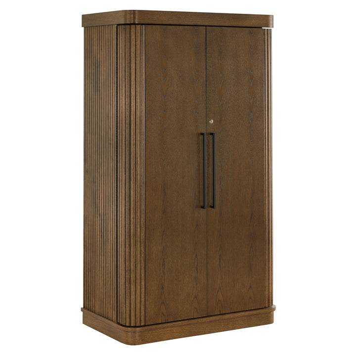 Bar Wine Storage Cabinet with Keys and LED Lights - Walnut Finish