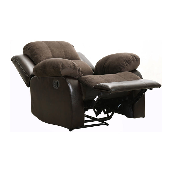 Cranley Chocolate Textured Plush Microfiber & Dark Brown Bi-Cast Vinyl Reclining Chair