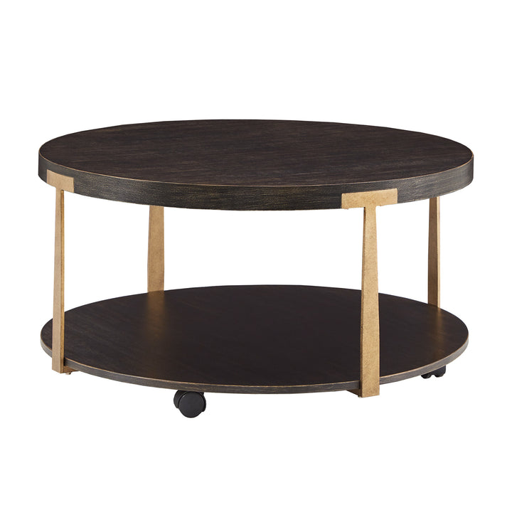 Wood and Metal T-Brace Round Tables - End Table and Coffee Table Set