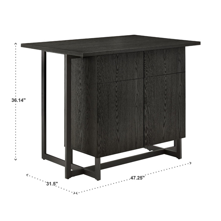 Black Finish 2-door Kitchen Island with Power and USB outlets