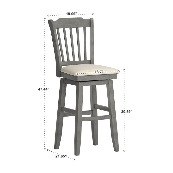 Slat Back Bar Height Wood Swivel Bar Stool - Antique Grey Finish