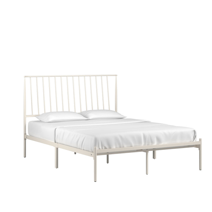 Metal Platform Bed with Curved Metal Headboard - White Finish, Queen (Queen Size)