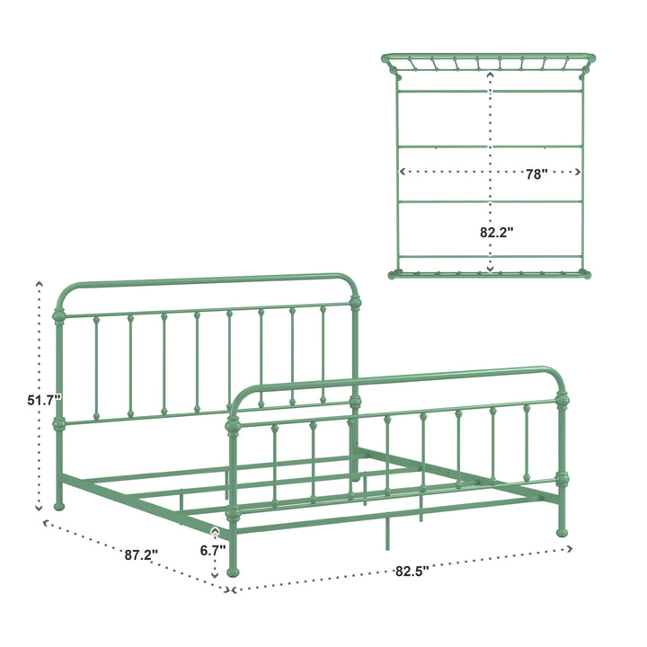 Antique Graceful Victorian Iron Metal Bed - Meadow Green, King (King Size)