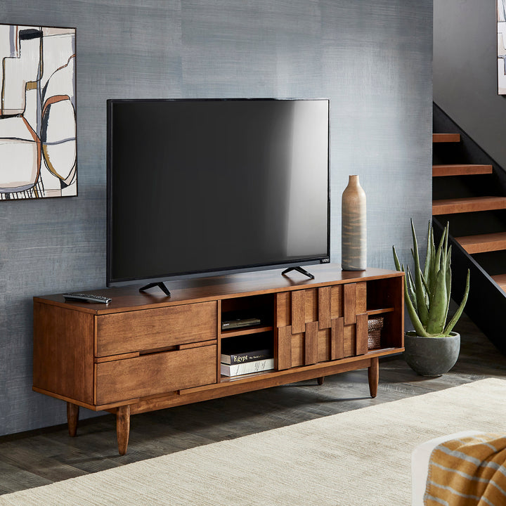 Mid-Century Wood 2-Drawer TV Stand - Brown Finish, 70-inch TV Stand