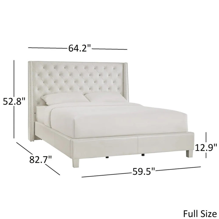 Faux Leather Crystal Tufted Bed - Ivory, Full
