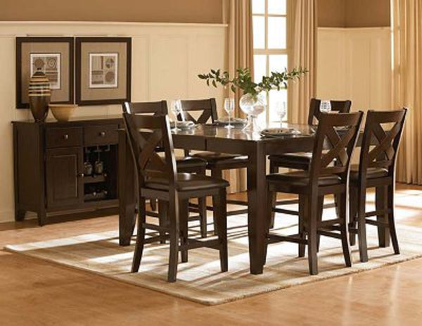 Crown Point Warm Merlot Finish  Square Counter Height Table 42"-60" with Leaf - Dining Table - Dining Table