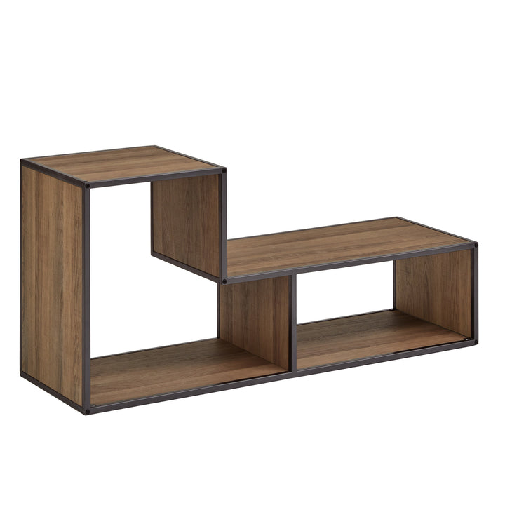 Natural Finish TV Stand with Silver Gray Metal Frame