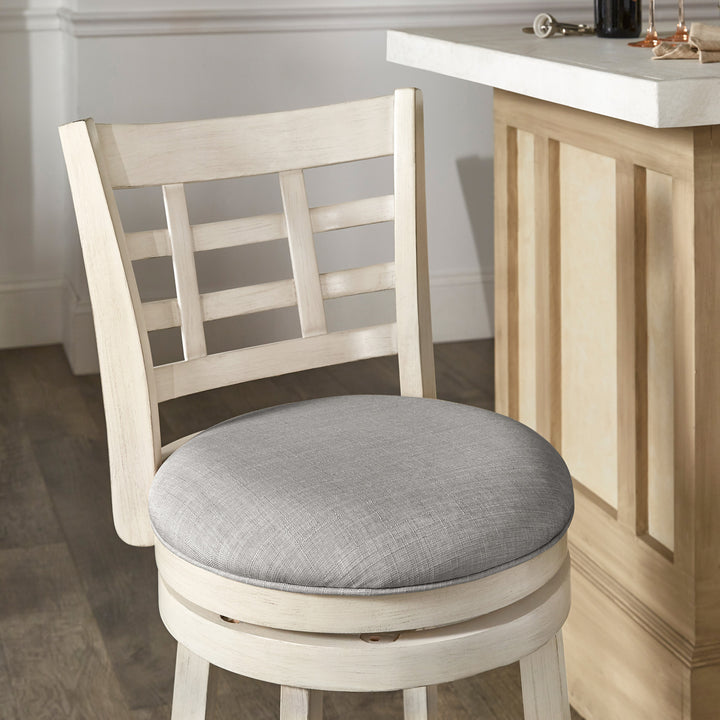 Window Back 24"H Swivel Counter Height Stool - Antique White Finish, Gray Linen
