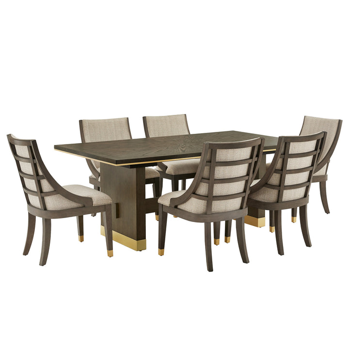 Brown Finish Gold Metal Extendable Dining Set - 7-Piece