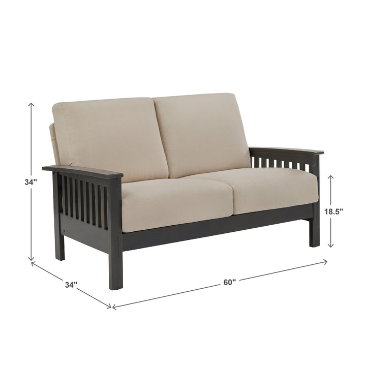 Mission-Style Wood Loveseat - Beige Linen, Dark Grey Finish