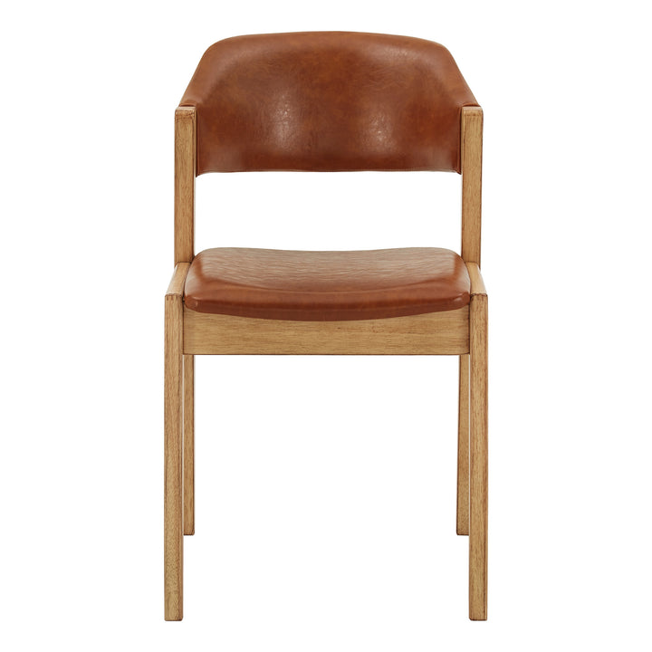Modern Scandinavian Wood Finish Dining Chair (Set of 2) - Caramel Fegan Leather Cushion, Light Oak Veneer
