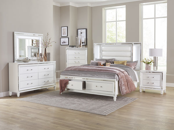 California King Platform Bed with LED Lighting and Footboard Storage