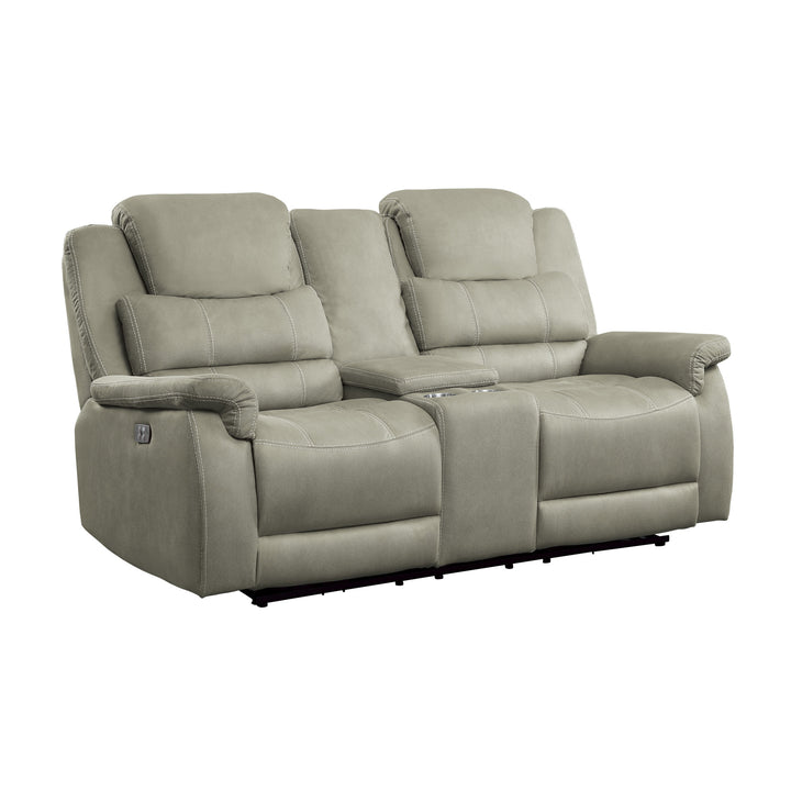 Power Double Reclining Loveseat with Center Console, Power Headrests & Usb Ports, Grey 100% Polyester
