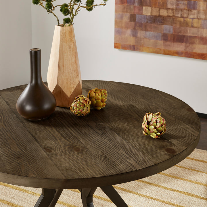 Wood Finish and Iron Grey Metal Base 4 - Person Round Dining Table - Driftwood Grey Finish