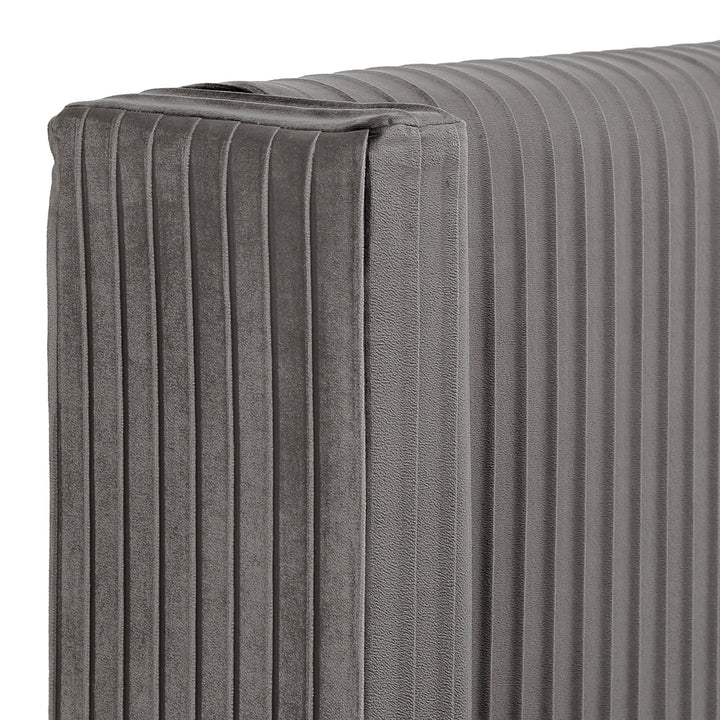 Pleated Velvet Wingback Bed - Gray, King