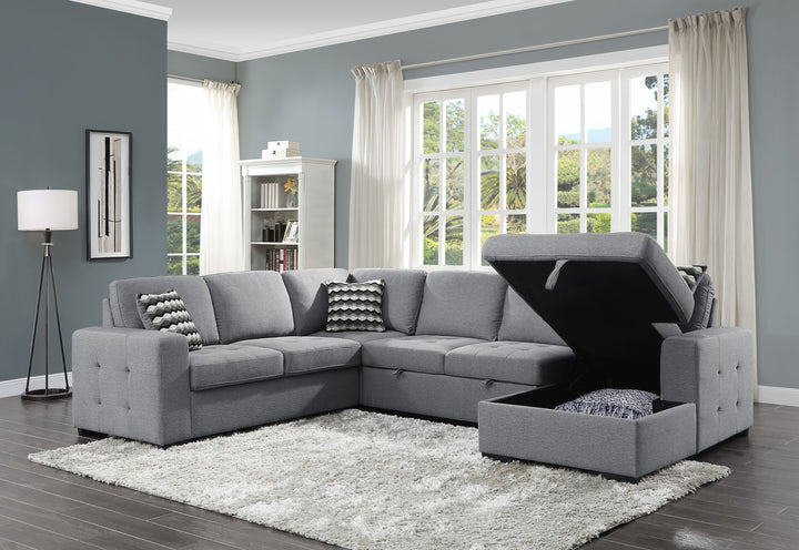 4-Piece Sectional with Pull-out Bed and Right Chaise with Hidden Storage
