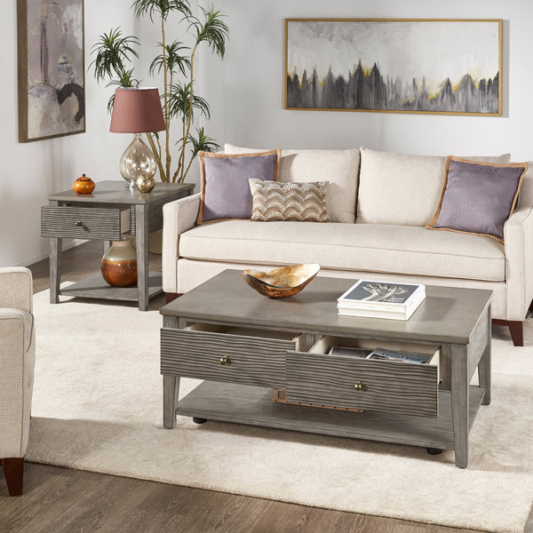Antique Grey Finish Grey Fiber Cement Table with Self - Coffee and End Table Set