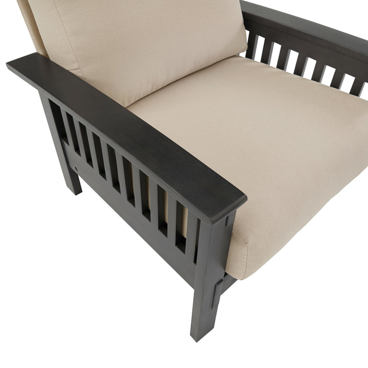 Mission-Style Wood Accent Chair with Ottoman - Beige Linen, Dark Gray Finish