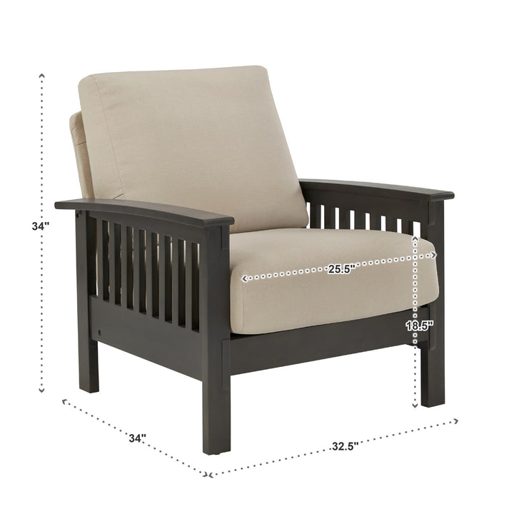 Mission-Style Wood Accent Chair with Ottoman - Beige Linen, Dark Gray Finish