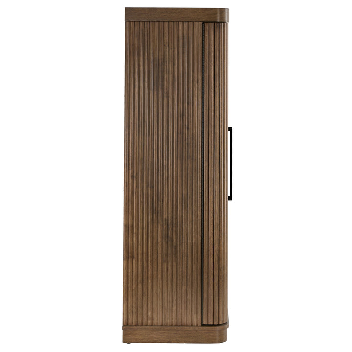 Bar Wine Storage Cabinet with Keys and LED Lights - Walnut Finish