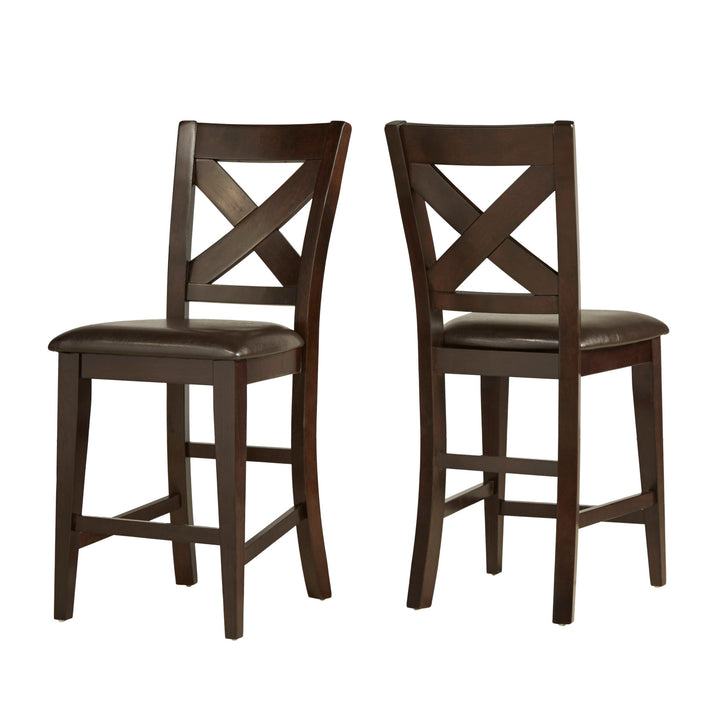 Set Of 2, Crown Point Warm Merlot Finish Counter Height Pu Chair