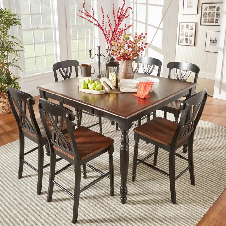 Counter Height Two-Tone Extending Dining Set - Antique Black, 7-Piece Set