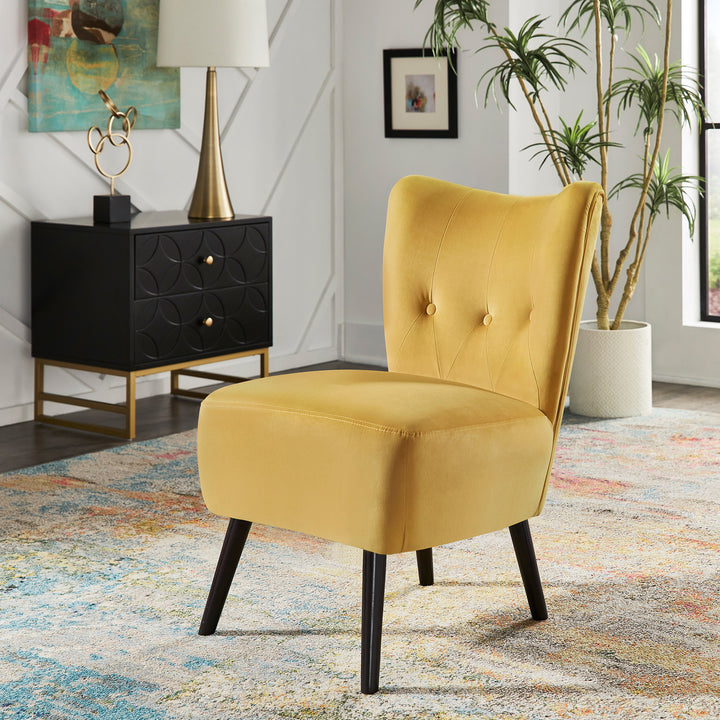 22.5" Wide Tufted Accent Chair - Yellow Velvet with Brown Legs