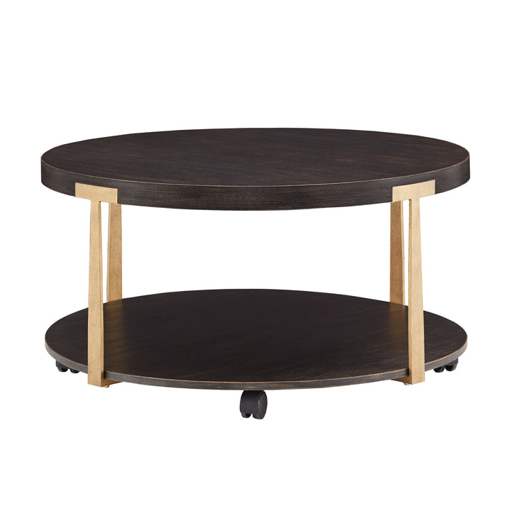 Wood and Metal T-Brace Round Tables - End Table and Coffee Table Set