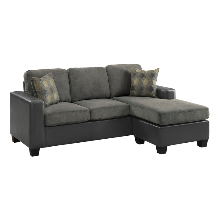 Reversible Sofa Chaise With 2 Pillows, Grey Fabric & P/U