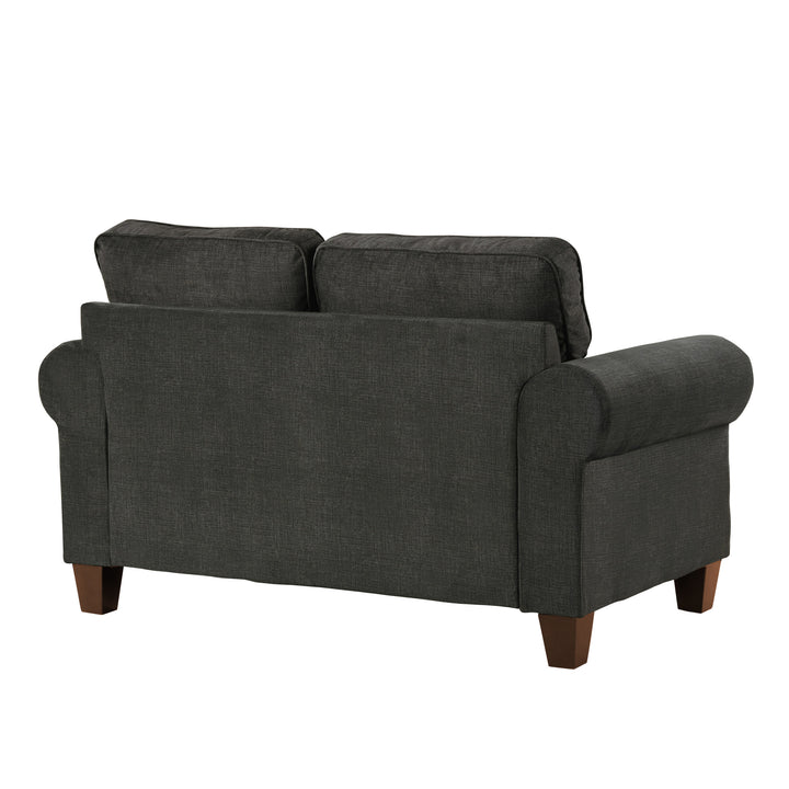Dark Brown Finish Dark Gray Fabric Loveseat