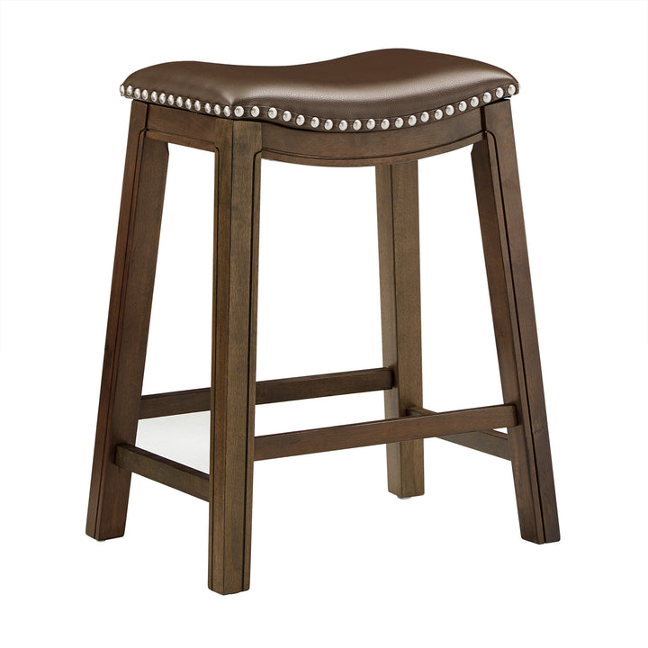 Brown Finish Brown Pu 24" Counter Height Stool - Brown Faux Leather, Counter Height - Brown Faux Leather, Counter Height