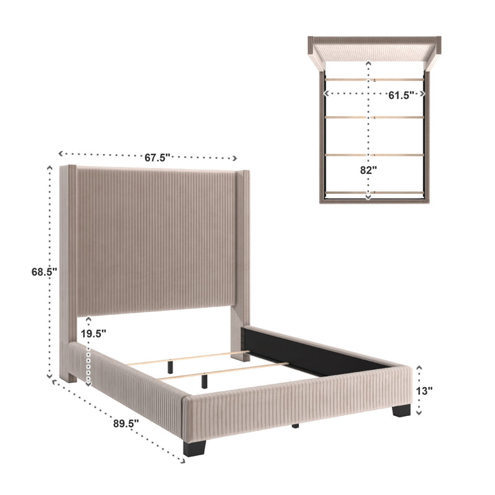 Pleated Velvet Wingback Bed - Taupe, Queen