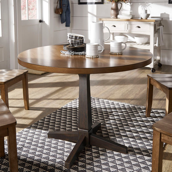 Round Two-Tone Dining Table - Antique Black