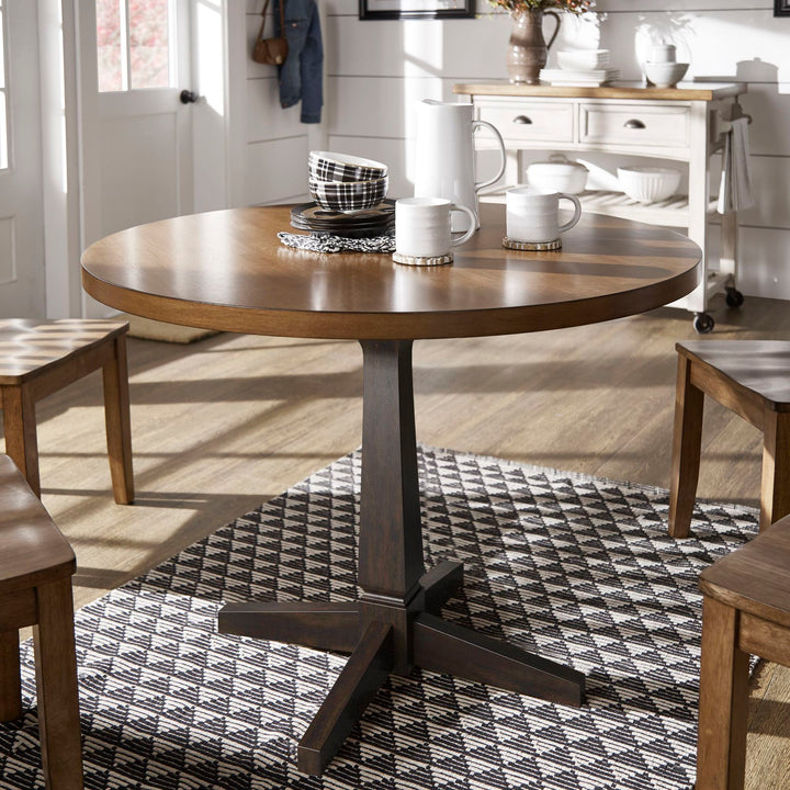 Round Two-Tone Dining Table - Antique Black