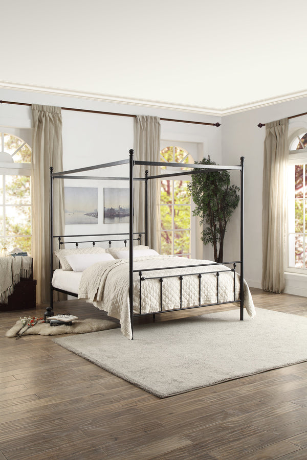 Queen Size Canopy Metal Bed,Round Post, 3A
