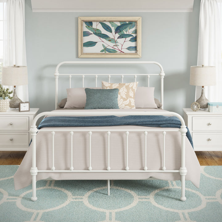 Antique Graceful Victorian Iron Metal Bed - Antique White, Queen