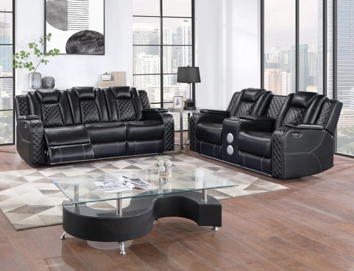 Black Faux Leather Power Headrest Recliner Storage with LED Underlight - Loveseat