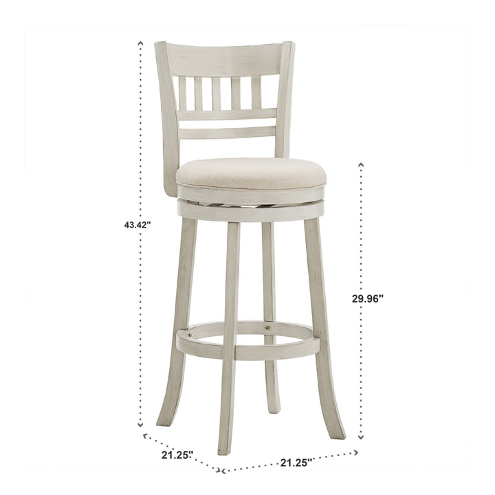 Lattice Back 29"H Swivel Bar Stool - Antique White Finish, Beige Linen
