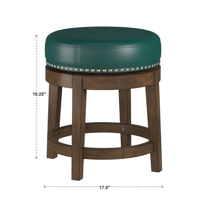 Set Of 2, Brown Finish Green Pu 18" Swivel Stool - Green Faux Leather, Dining Height - Green Faux Leather, Dining Height