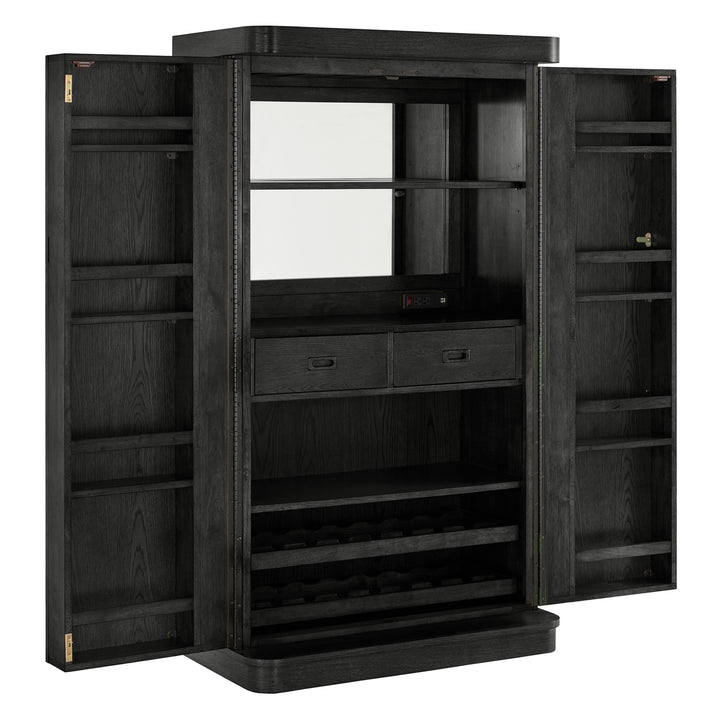 Bar Wine Storage Cabinet with Keys and LED Lights - Black Oak Finish