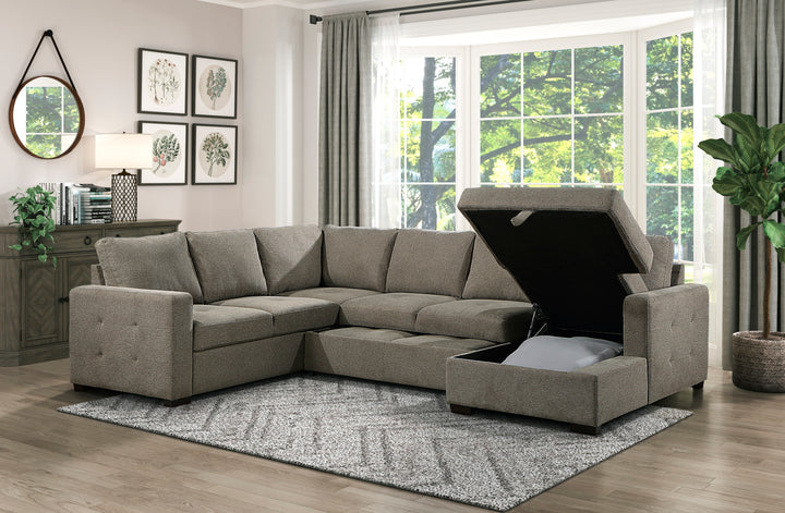 3-Piece Sectional with Pull-out Bed and Left Chaise with Hidden Storage