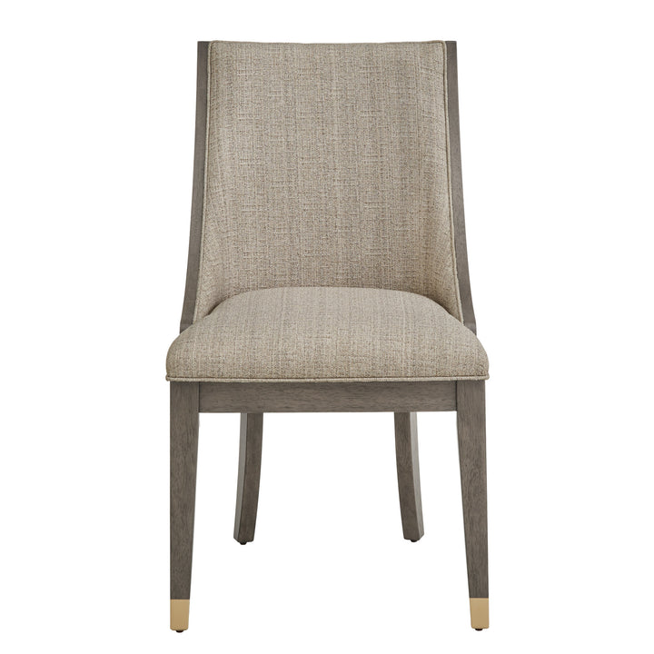 Brown Finish Gold Metal Beige Fabric Dining Chair (Set of 2)
