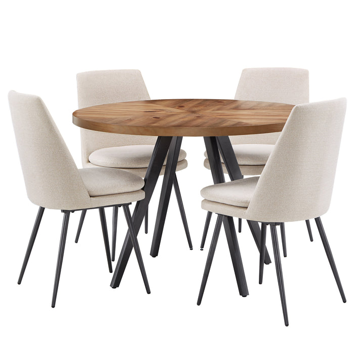 Black Finish Chenille Fabric 5-Piece Dining Set - Beige