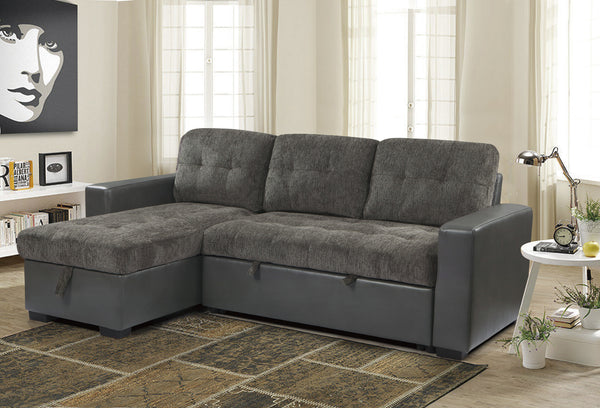 2-Piece Reversible Sectional with Pull-out Bed and Hidden Storage