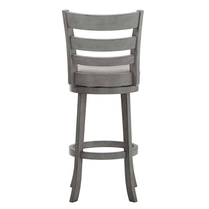 Ladder Back 29"H Swivel Bar Stool - Antique Gray Finish, Gray Linen